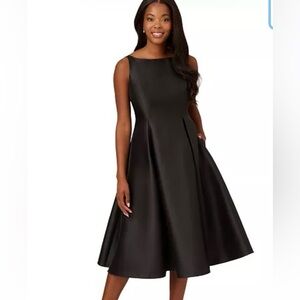 Adrianna Papell Black Boatneck Midi Dress
